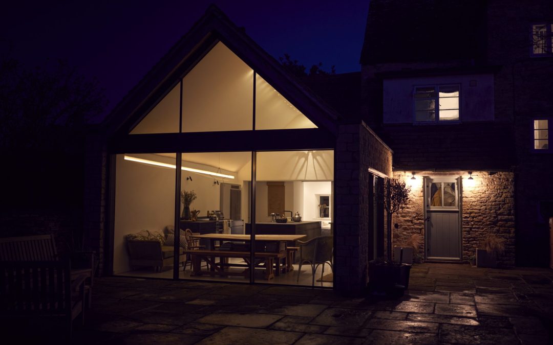 Outdoor Lighting - exterior view of beautiful kitchen extension